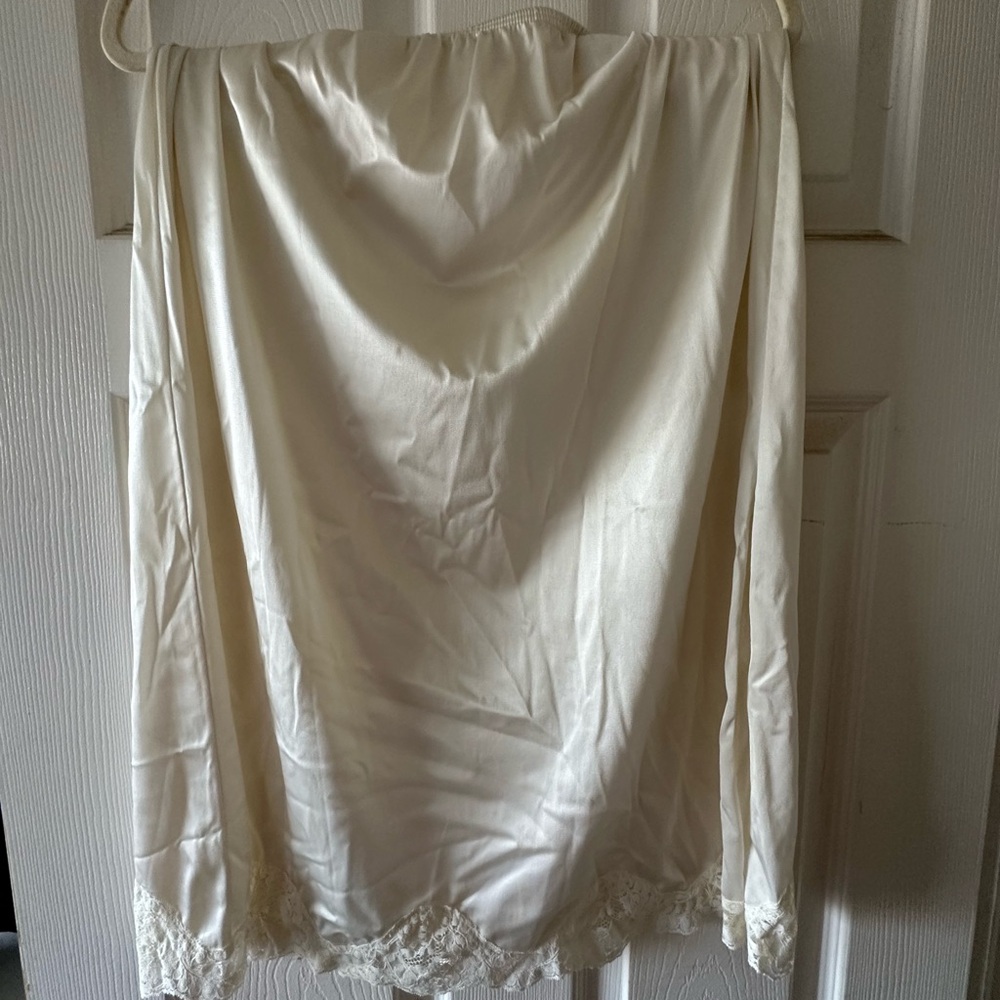 80s Vintage Cream Lace Chemise Slip Skirt| Large